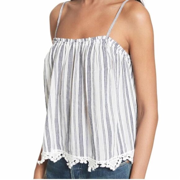 Joie Tops - NWOT Joie Andoche Blue & White Stripe Camisole Pom Pom Fringe Tank Size: XS